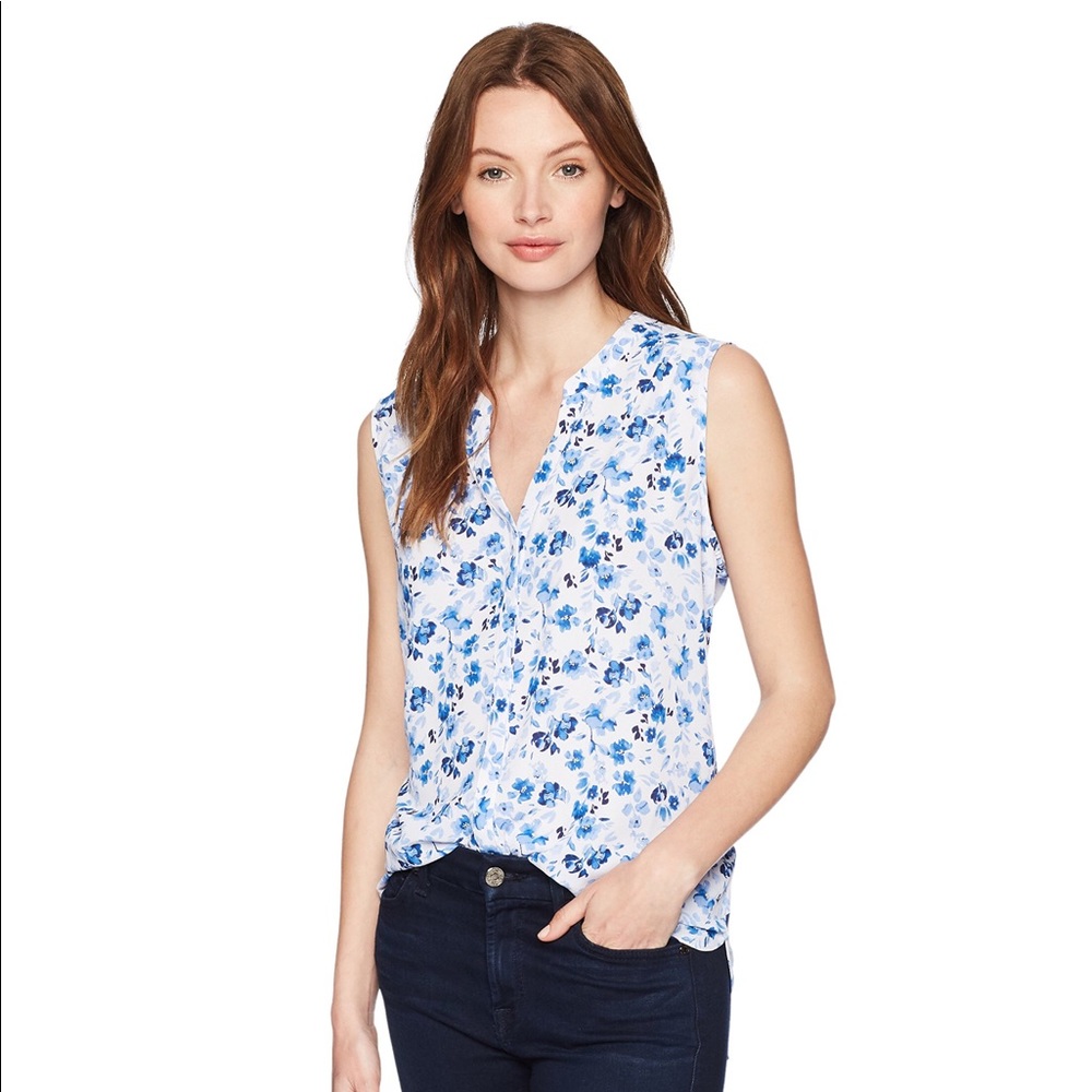 Sleeveless Blue Floral V-Neck Women's Top